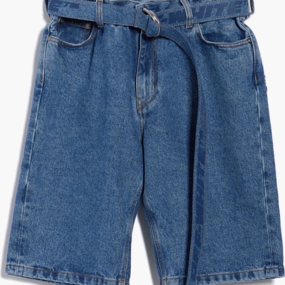 Off-White Industrial Slim Belted Denim Shorts Size 34 MEDIUM DENIM BLUE BNWT